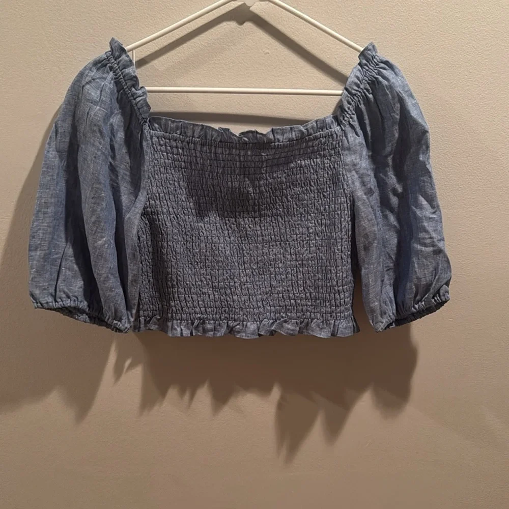 NWT Boden Carrie Light Blue Smocked Linen Blouse US10